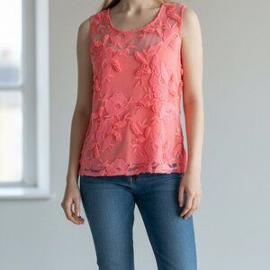 Have Coral Floral Lace Sleeveless Top Lined Lace Overlay Sz S